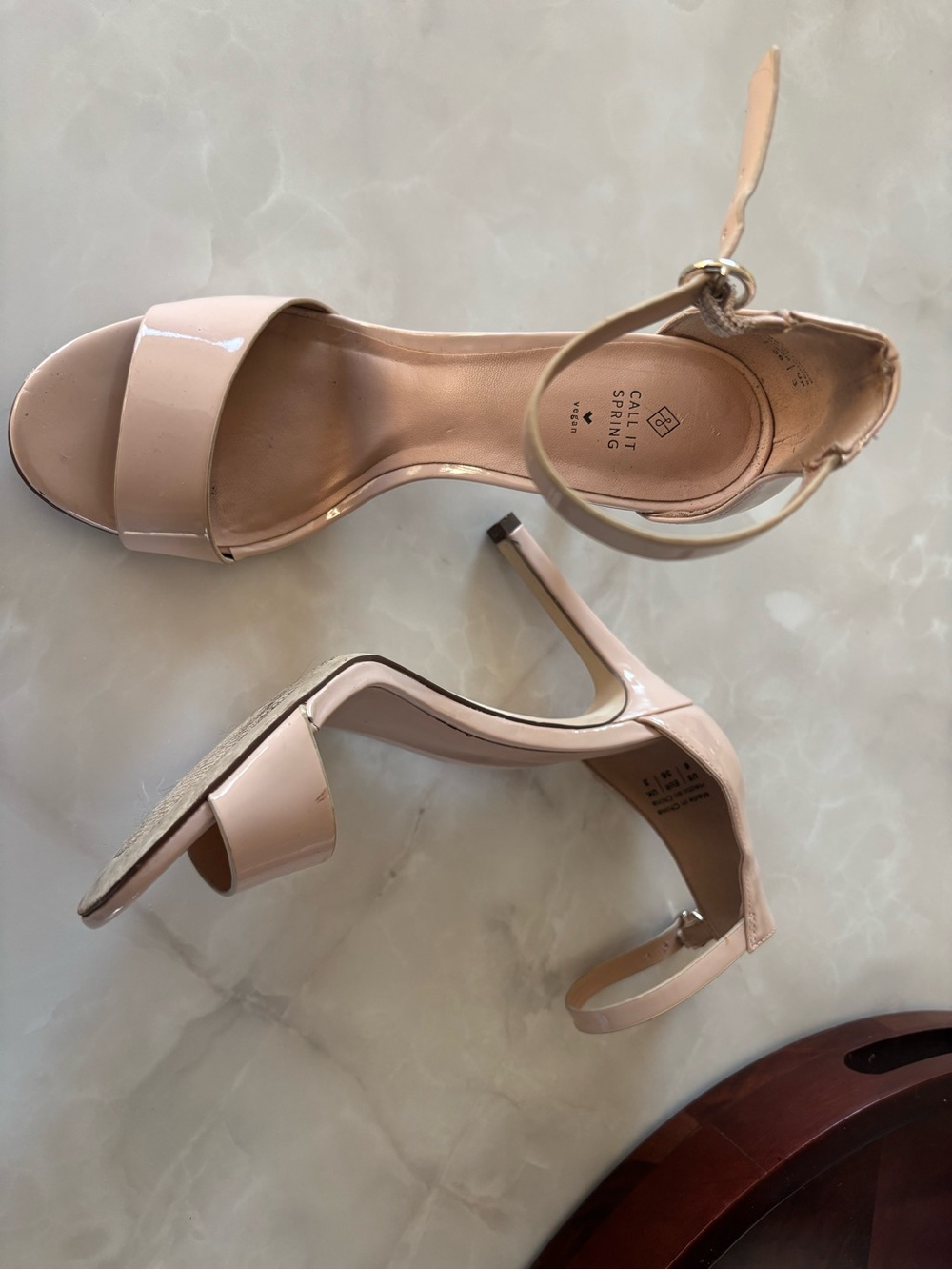 Call It Spring Blush Patent Ankle-Strap Stiletto Sandals